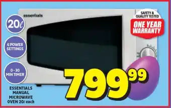 Usave ESSENTIALS MANUAL MICROWAVE OVEN 20L each offer