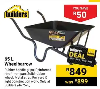 Builders Warehouse 65L Wheelbarrow offer