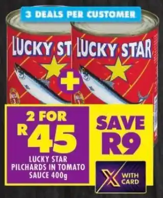 Shoprite LUCKY STAR PILCHARDS IN TOMATO SAUCE 400g offer