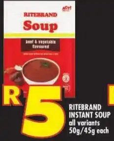 Shoprite RITEBRAND INSTANT SOUP all variants 50g/45g each offer