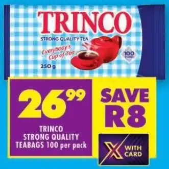 Shoprite TRINCO STRONG QUALITY TEABAGS 100 per pack offer