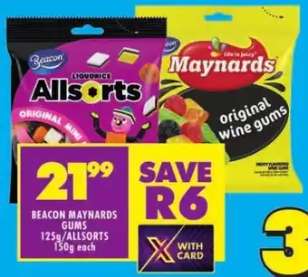 Shoprite BEACON MAYNARDS GUMS 125g/ALLSORTS 150g each offer