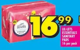 Shoprite LIL-LETS ESSENTIALS SANITARY PADS 16 per pack offer