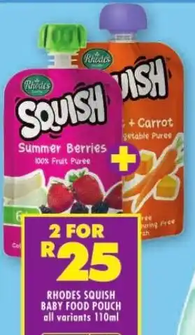 Shoprite RHODES SQUISH BABY FOOD POUCH all variants 110ml offer