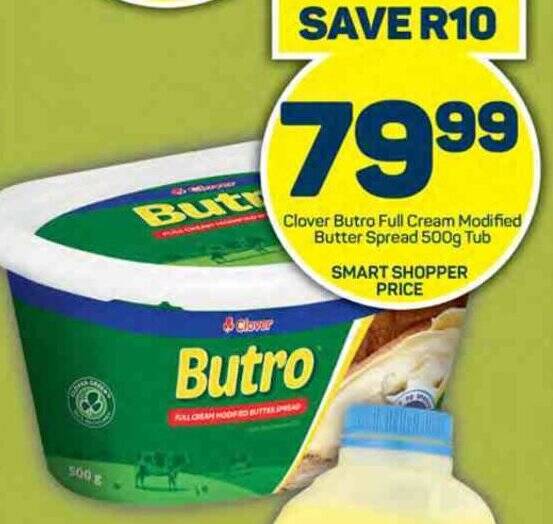 Clover Butro Full Cream Modified Butter Spread 500g Tub offer at Pick n Pay