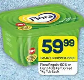 Pick n Pay Flora Regular 50% or Light 40% Fat Spread 1kg Tub Each offer
