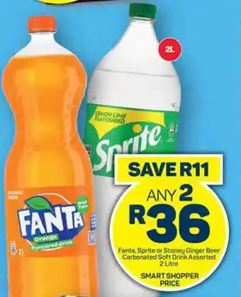Pick n Pay Fanta, Sprite or Stoney Ginger Beer Carbonated Soft Drink Assorted 2 Litre offer