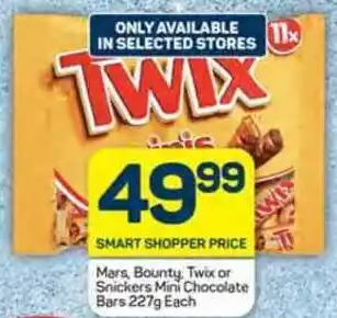 Pick n Pay Mars, Bounty Twix or Snickers Mini Chocolate Bars 227g Each offer