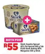 Stork Country Spread 40% Fat Spread Tub 500g Plus Stork Baking 80% Margarine Brick 500g-Both For