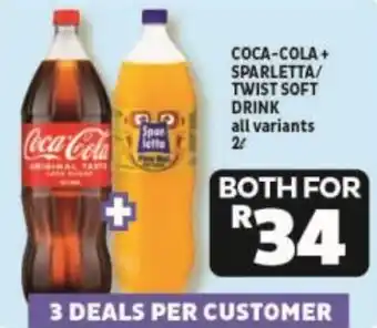 Usave COCA-COLA + SPARLETTA/ TWIST SOFT DRINK 2L offer