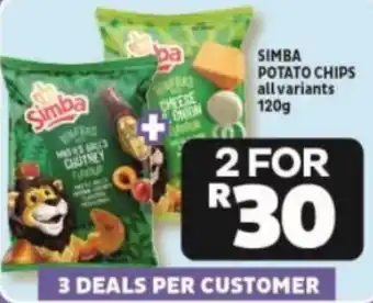 Usave SIMBA POTATO CHIPS all variants 120g offer