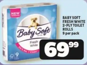 Usave BABY SOFT FRESH WHITE 2-PLY TOILET ROLLS 9 per pack offer