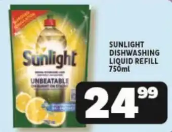 Usave SUNLIGHT DISHWASHING LIQUID REFILL 750ml offer