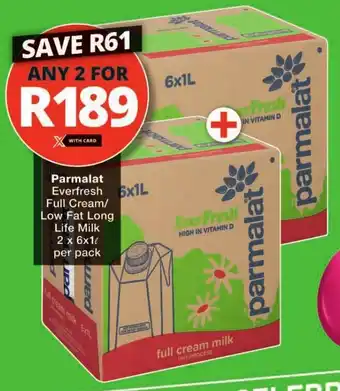 Checkers Parmalat Everfresh Full Cream/ Low Fat Long Life Milk offer