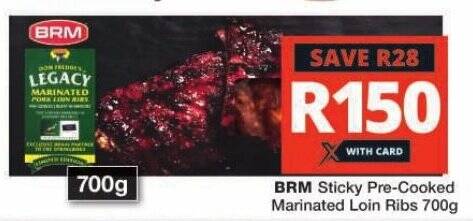 BRM Sticky Pre-Cooked Marinated Loin Ribs 700g offer at Checkers