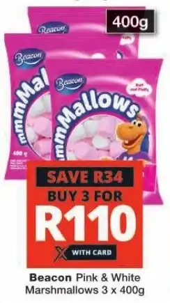 Checkers Beacon Pink & White Marshmallows 3 x 400g offer