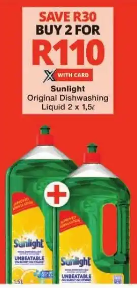 Checkers Sunlight Original Dishwashing Liquid 2 x 1,5L offer