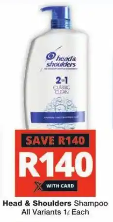 Checkers Head & Shoulders Shampoo All Variants 1L Each offer