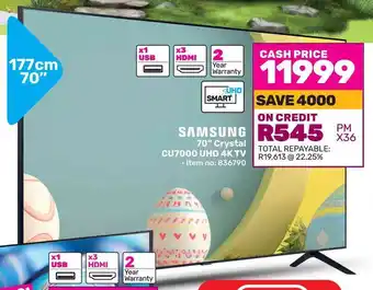 Game SAMSUNG 70" Crystal CU7000 UHD 4K TV offer