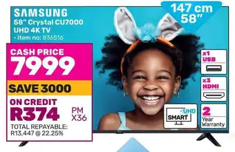 Game SAMSUNG 58" Crystal CU7000 UHD 4K TV offer