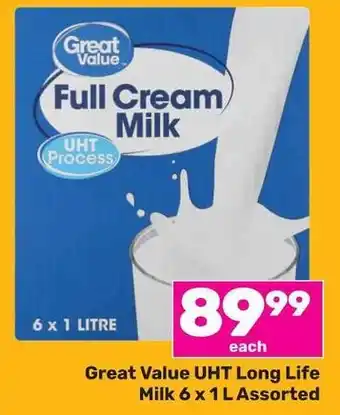 Game Great Value UHT Long Life Milk 6 x 1 L Assorted offer