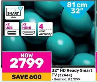 Game Hisense 32" HD Ready Smart TV (32A4K) offer