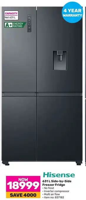 Game Hisense 631 L Side-by-Side Freezer Fridge offer