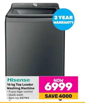 Game Hisense 16 kg Top Loader Washing Machine offer