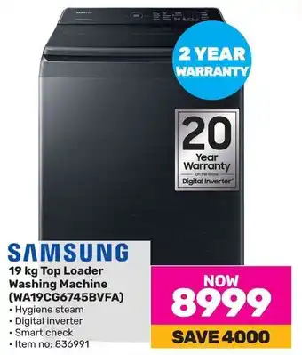 Game SAMSUNG 19 kg Top Loader Washing Machine (WA19CG6745BVFA) offer