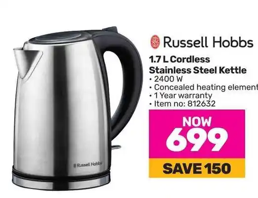 Game Russell Hobbs 1.7 L Cordless Stainless Steel Kettle offer