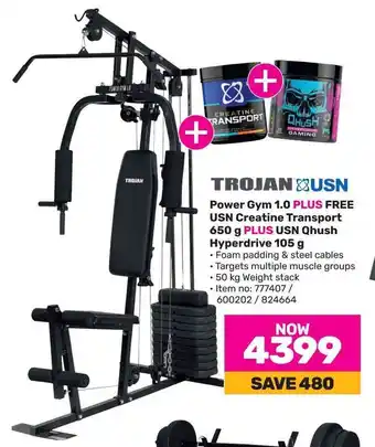 Game TROJAN Power Gym 1.0 PLUS FREE USN Creatine Transport 650 g PLUS USN Qhush Hyperdrive 105 g offer