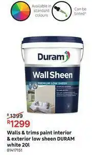 Leroy Merlin Duram White Low Sheen Interior & Exterior Walls & Trims Paint 81417151-20L offer