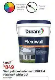 Leroy Merlin Duram Flexiwall White Exterior Matt Wall Paint 81417214-20L offer