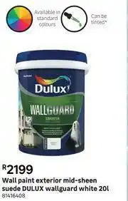 Leroy Merlin Dulux Wallguard White Suede Mid Sheen Exterior Wall Paint 81416408-20L offer