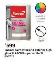 Leroy Merlin Plascon Super White High Gloss Interior & Exterior Enamel Paint 81416979-5L offer