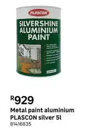 Leroy Merlin Plascon Silver Aluminium Metal Paint 81416835-5L offer