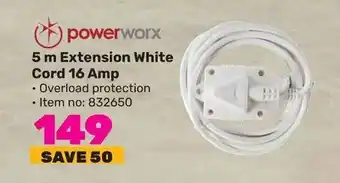 powerworx 5 m Extension White Cord 16 Amp