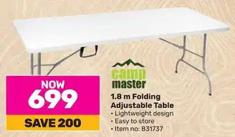 Game camp master 1.8 m Folding Adjustable Table offer