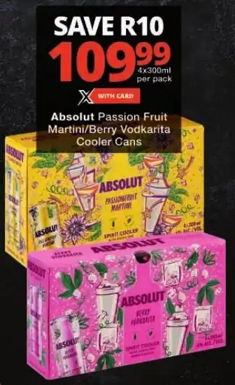 Checkers Absolut Passion Fruit Martini/Berry Vodkarita Cooler Cans offer