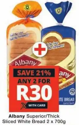 Checkers Albany Superior/Thick Sliced White Bread 2 x 700g offer