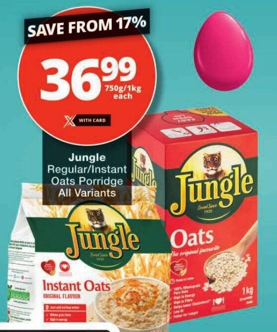 Jungle Regular/Instant Oats Porridge All Variants offer at Checkers