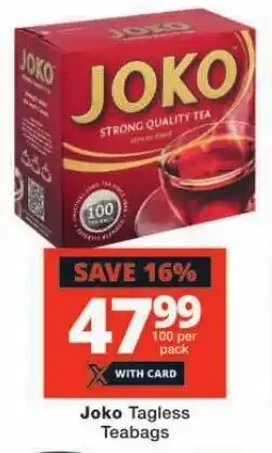 Checkers Joko Tagless Teabags offer