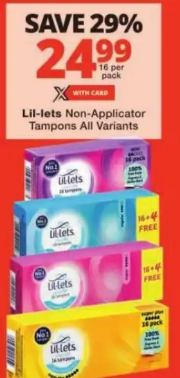 Checkers Lil-lets Non-Applicator Tampons All Variants offer