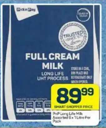 Pick n Pay PnP Long Life Milk Assorted 6x 1Litre Per Pack offer