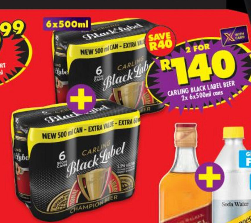 Carling Black Label Beer 2 x 6x500ml Cans offer at Shoprite Liquor