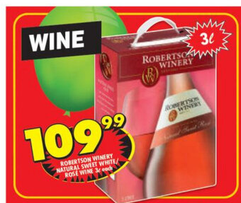 Shoprite Liquor Robertson Winery Natural Sweet White / Rose Wine 3L each offer