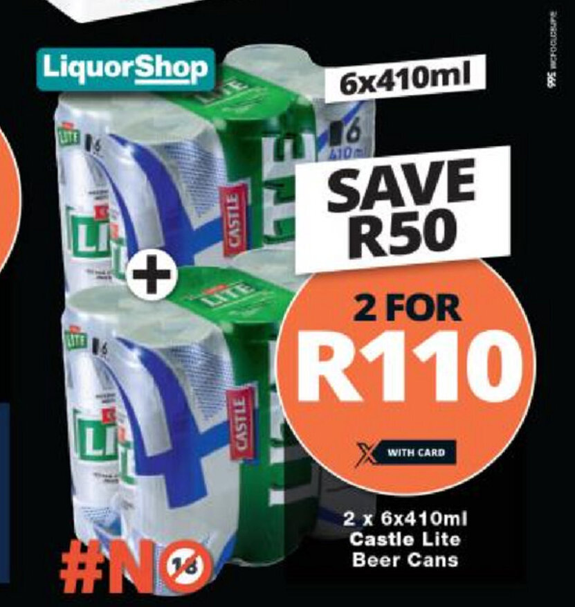 Castle Lite Beer Cans 2 x 6x410ml offer at Checkers Liquor Shop