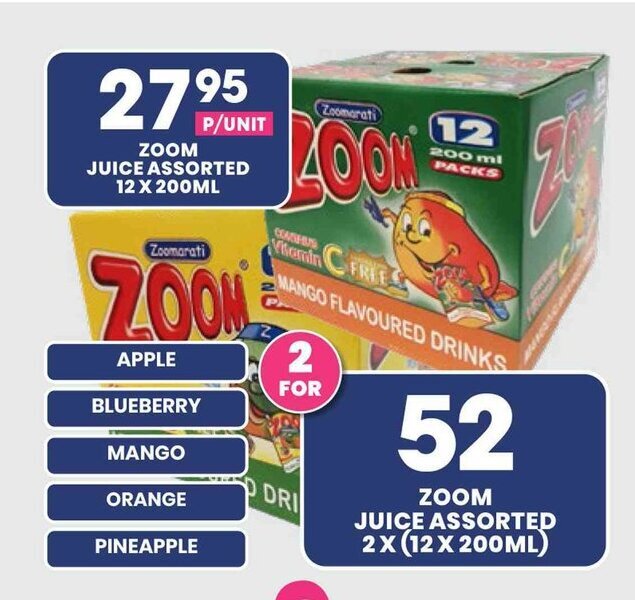 Zoom Juice Assorted 2 x (12x200ml) offer at Econo Foods