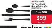 Makro Russell Hobbs 16 Piece Matt Black Cutlery Set-Per Set offer