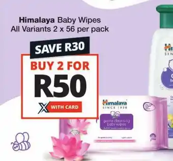 Checkers Himalaya Baby Wipes All Variants 2 x 56 per pack offer